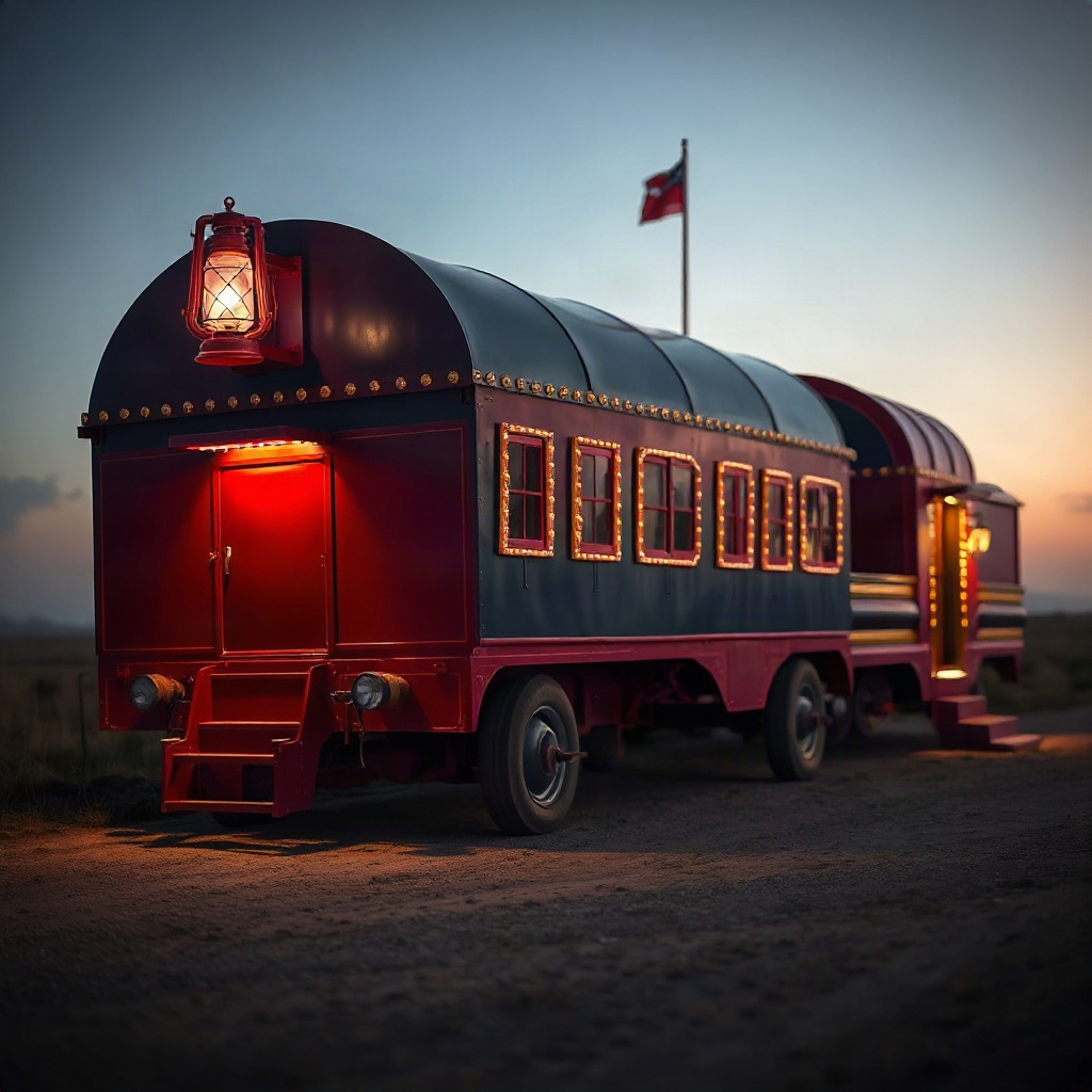 Circus wagon at dusk