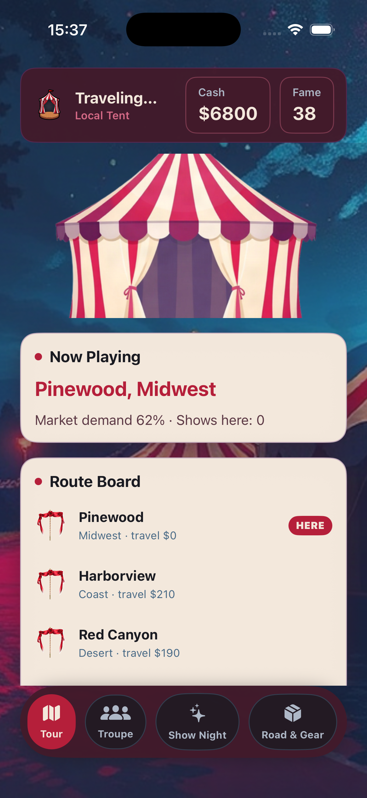 Tour dashboard and route board